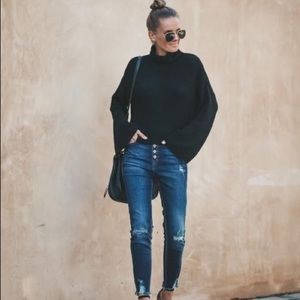 Vici Black Turtleneck Drape Back Sweater